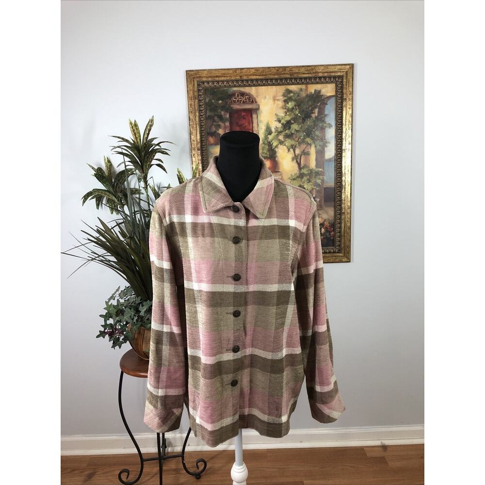 Allison Daley Women's Flannel Blazer Button Up Plaid‎ Size 14P Cap Long Sleeve